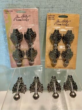 Tim Holtz Idea-ology Ornate Metal Box Feet in Antique Silver BUNDLE